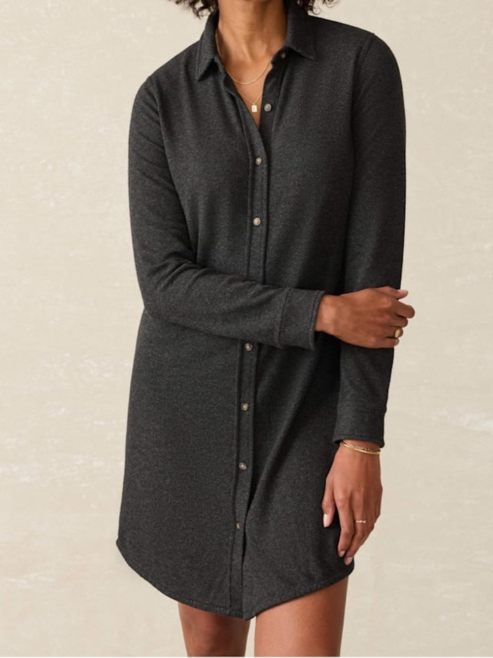 Faherty Charcoal Long-Sleeve Button Shirt Dress - Picture 3 of 12
